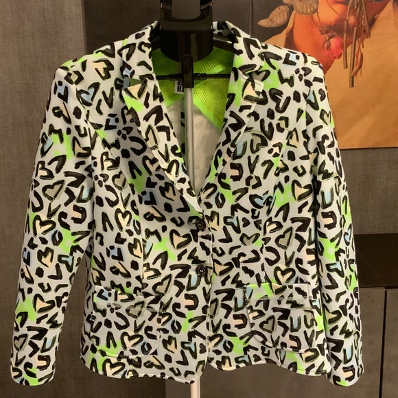 Marc Cain Jackets & Blazers - Marc Cain Women's Ice blue with Neon Green and Black Patterned Blazer N5 / US 10